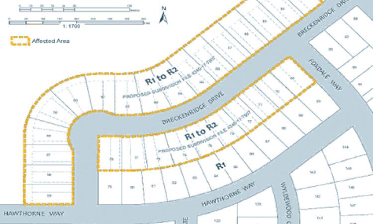 Map of the proposed rezoned lots along Breckenridge Drive in Niverville