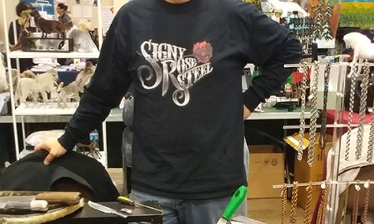 Jon Bardal showing off his wares