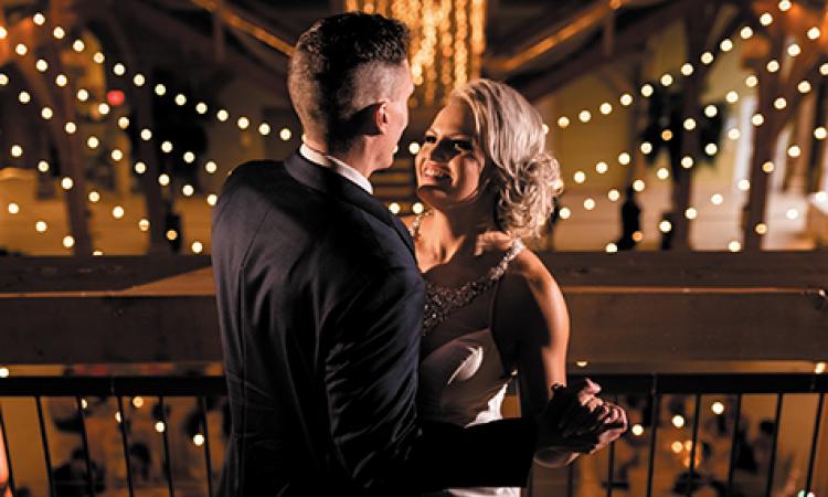 The Heritage Centre's atrium all lit up for a couple's big day