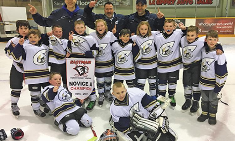 Back Row: Coaches Ray Dowse, Eric Cousineau, and Jason Hudson. Middle: Chase Hopkins, Kaleb Collette, Tristan Cousineau, Logan Barnabe, Max Dowse, Niko Lemoine, Cheyenne Scott Cooke, Noah Hudson, Haven Wiebe, and Aaron Schmidtke. Front: Luca Nurse and Xander Admiraal