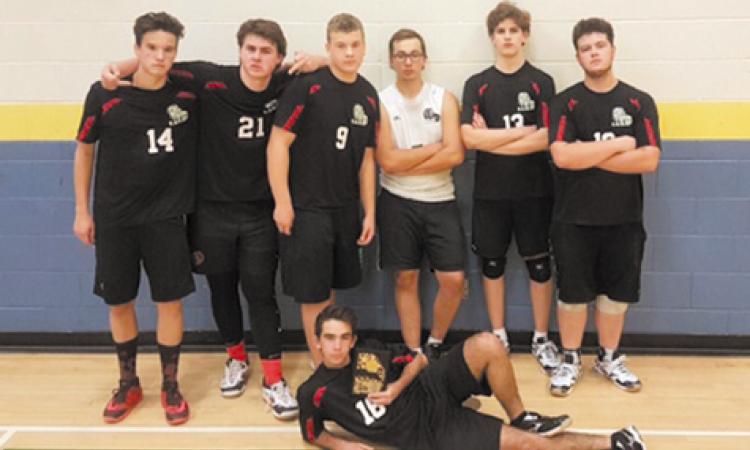 Adrian Kalyniuk, Stephane Smith, Jordan Reuvers, Daniel Joanisse, Theo Delaquis, and Justin Boisjoli. On the floor: Derek Roy