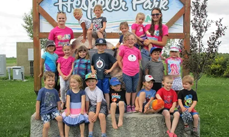 Jane Fast and Meghan McIntyre taken the Kinder Camp kids to Hespeler Park