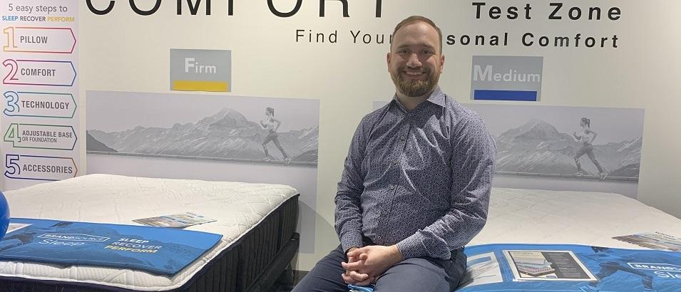 Dylan Wiens at the new sleep centre at Wiens Furniture.