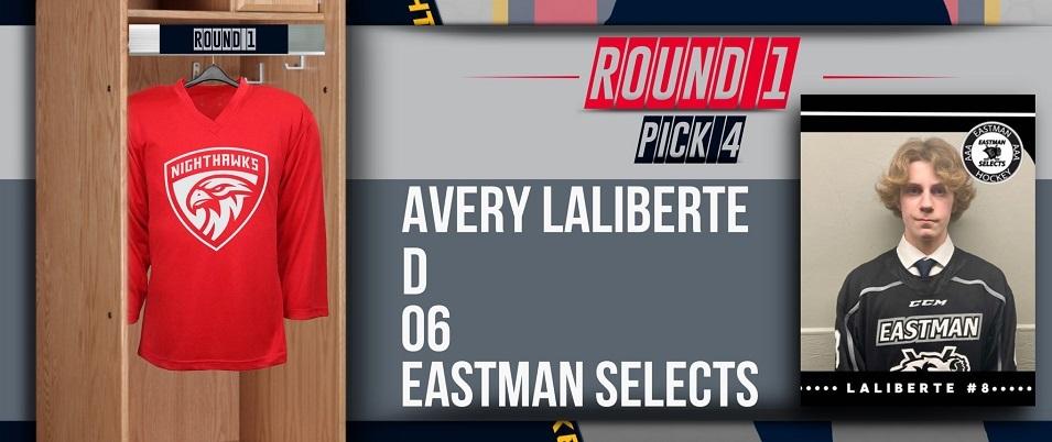 For their first draft pick, Niverville selected defenceman Avery Laliberte (Lorette) of the Eastman Selects.