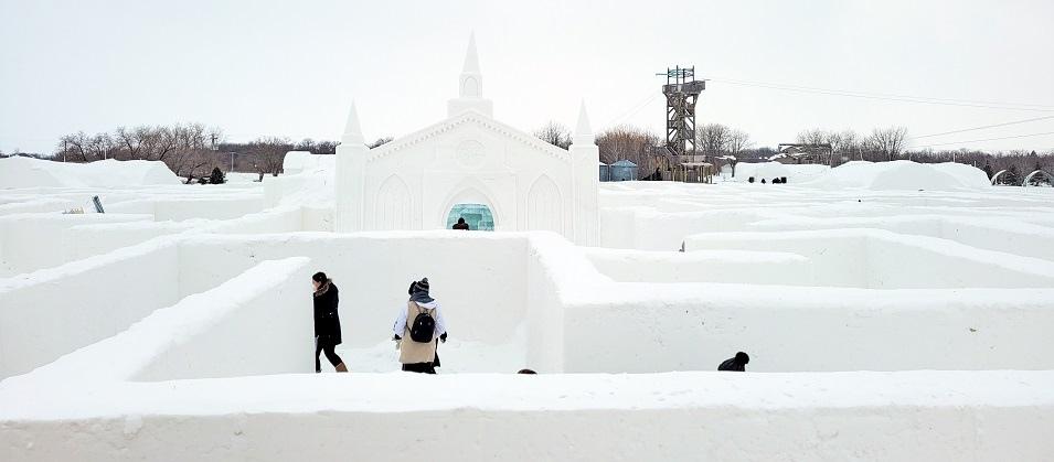 The snow maze at A Maze in Corn near St. Adolphe.