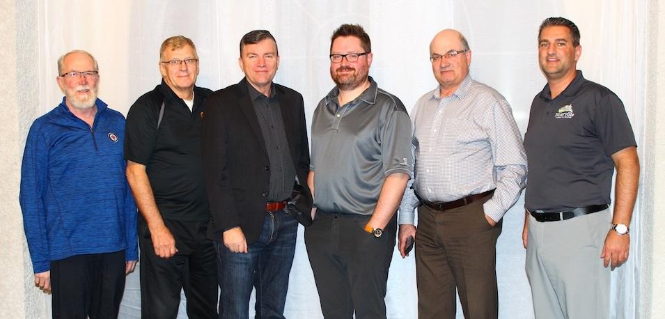 Councillor Chris Wiebe, Deputy Mayor john Funk, Mayor Myron Dyck, CAO Eric King, and Councillors Kevin Stott and Nathan Dueck.