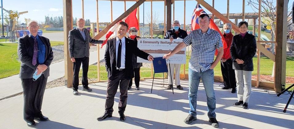 MLA Ron Schuler announces grant funding for Niverville’s new Heritage Wall.