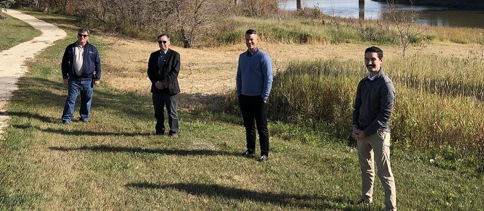 Claude Lemoine, Louis Allain, Joel Gagnon, and Justin Johnson at the site of the new boat launch.