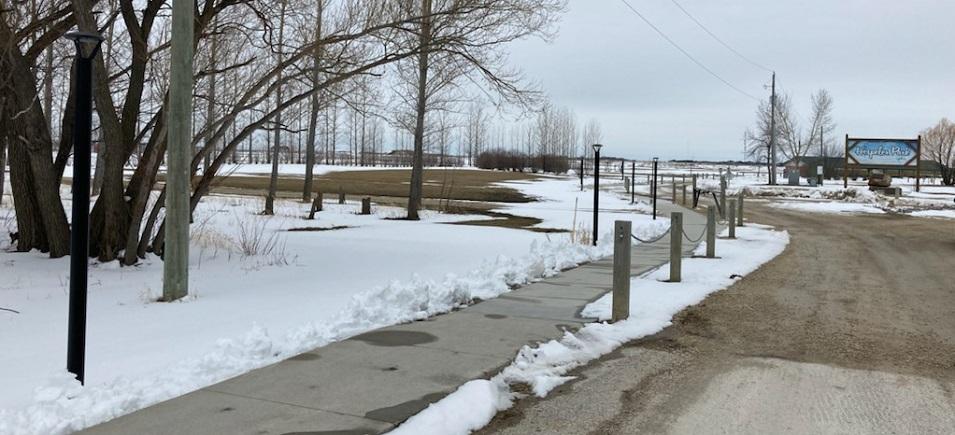 Lights are being installed along the pathways in Hespeler Park.