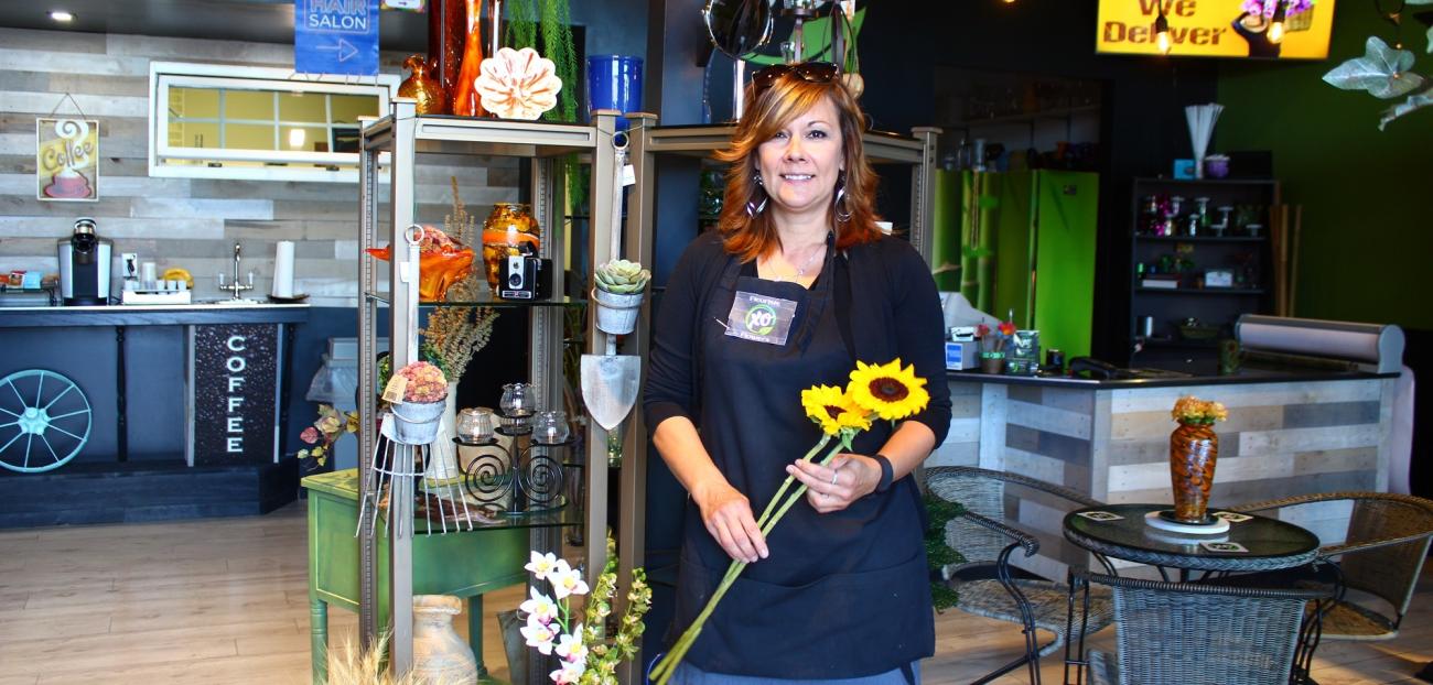 Brenda Chaput in her new flower shop in Île-des-Chênes.
