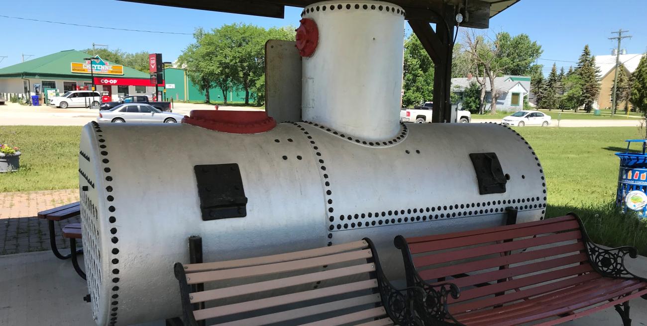 The restored boiler of the S.S. Cheyenne, dredged up from the Red River and put on display in Ste. Agathe.