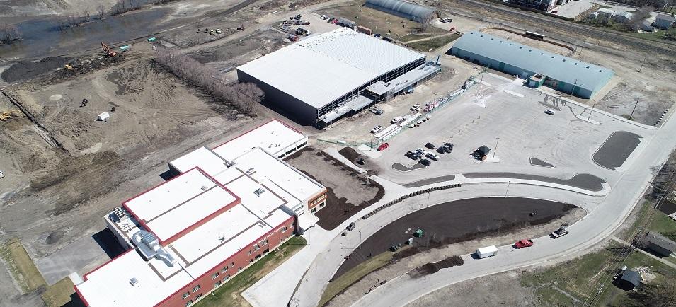 The new community campus, including the Niverville High School, the CRRC, and the Centennial Arena.