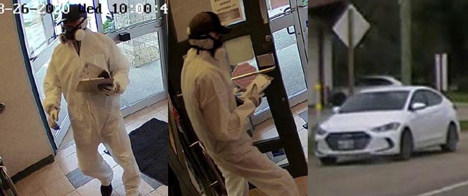 A suspect enters, robs, and leaves the Niverville Credit Union branch in Landmark.