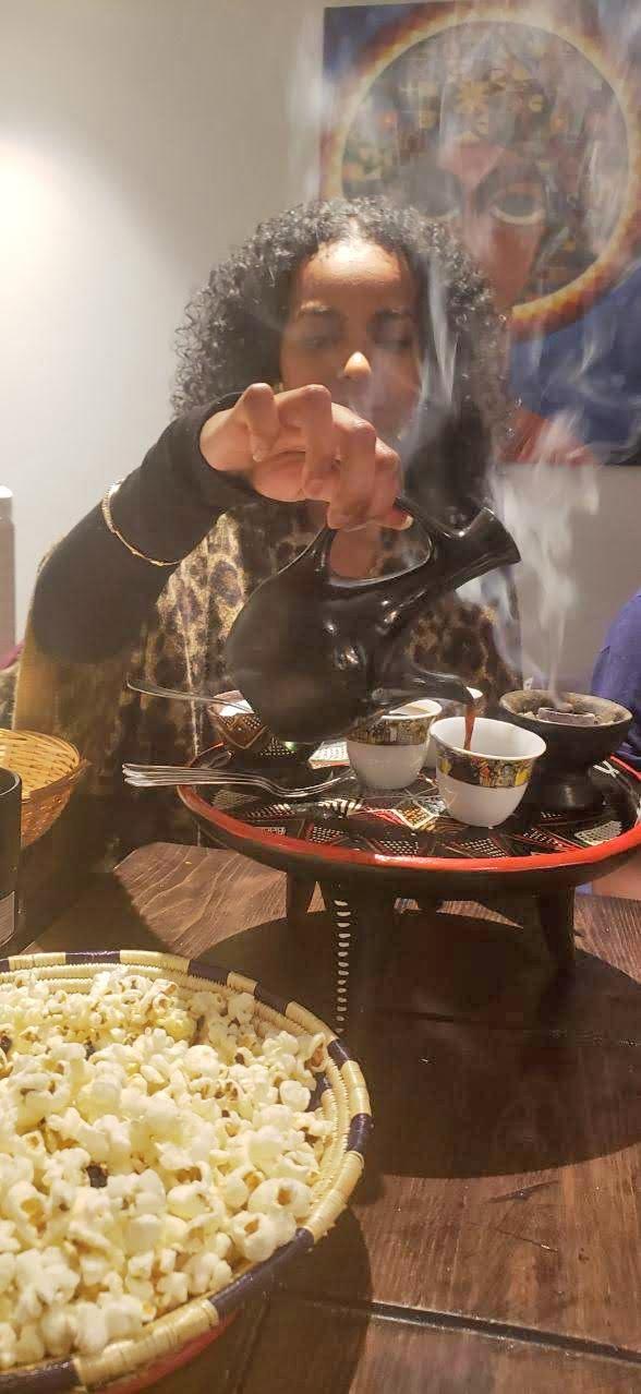 Faisa Gebre pours some authentic Ethiopian espresso, coming soon to Niverville.