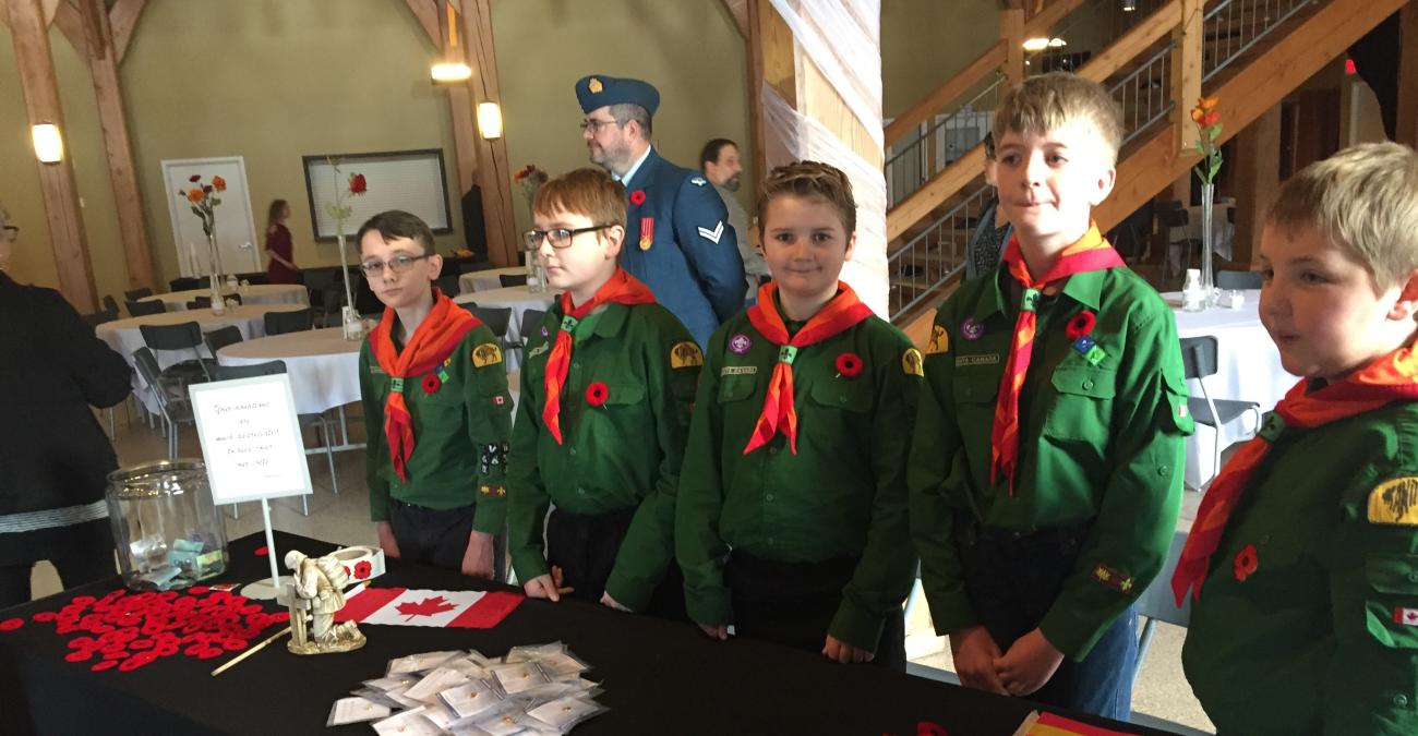 Members of the Scouts troop at this year’s Remembrance Day ceremony in Niverville.