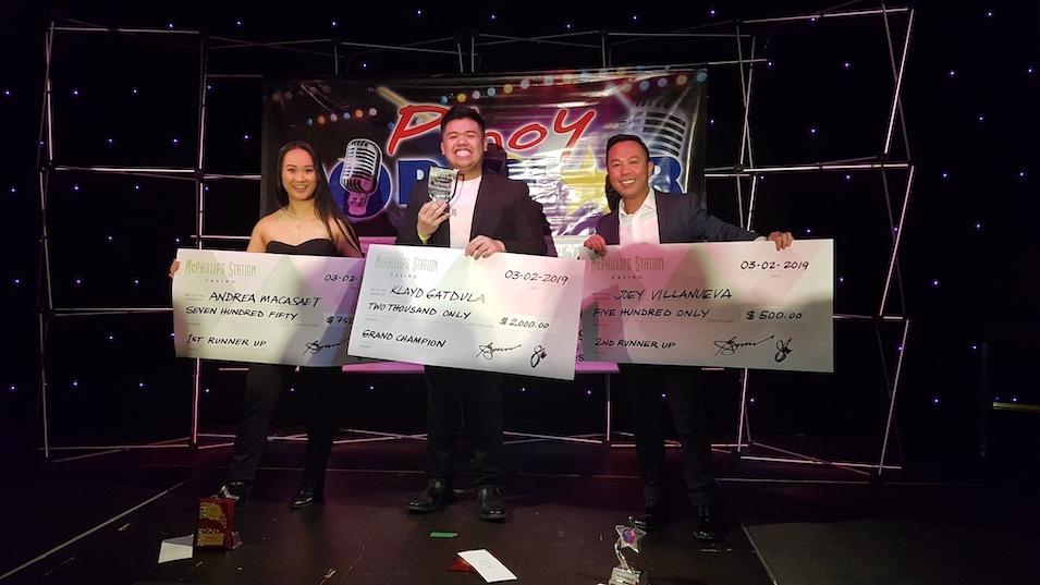 The top three finishers of this year’s Pinoy Pop Star, including Joey Villanueva of Niverville.