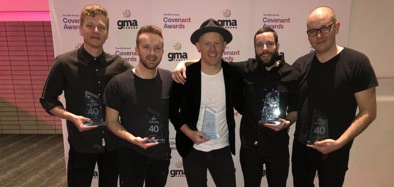 Brenton Penner, Micah Zacharias, Jordan St. Cyr, Manuel Unrau, and Ross Klassen at the Covenant Awards.