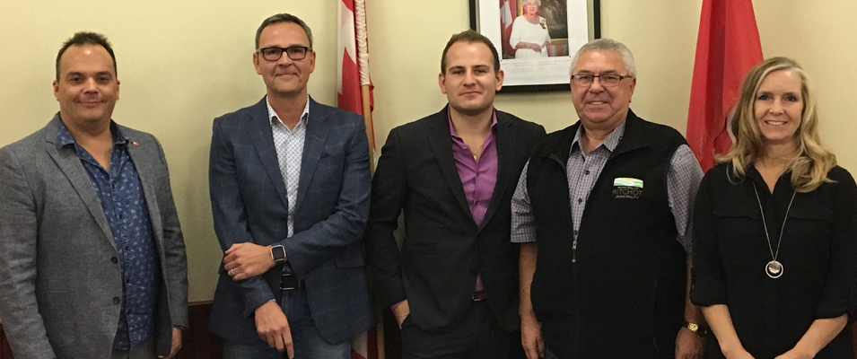 Shane Pelletier, Curtis Claydon, Chris Ewen, Ron Mamchuk, and Janine Boulanger at council's swearing-in ceremony.