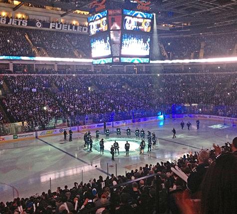 The Jets take the ice.