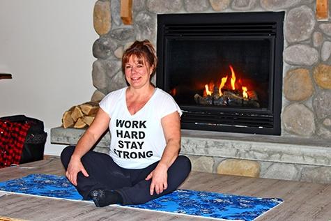 Yoga instructor Janice Burnett in the great room at Whitetail Meadow