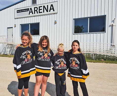 Hockey players Amelie Fontaine, Josee d'Auteuil, Evangeline Golding, Emma Vincent