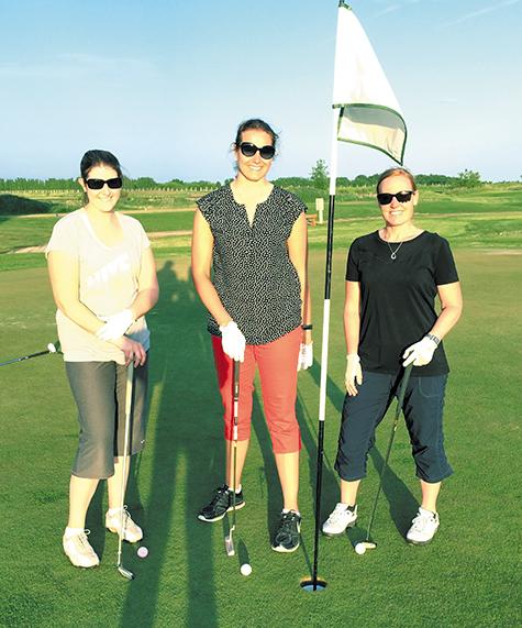 Kathryn Wiebe, Chantel Todd and Jen Moore-Duff pose after a round at Old Drovers Run