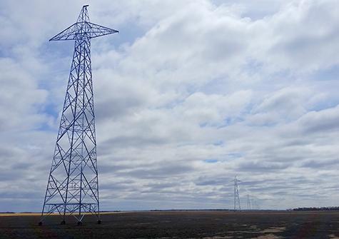 Newly placed transmission towers through the RM of Hanover