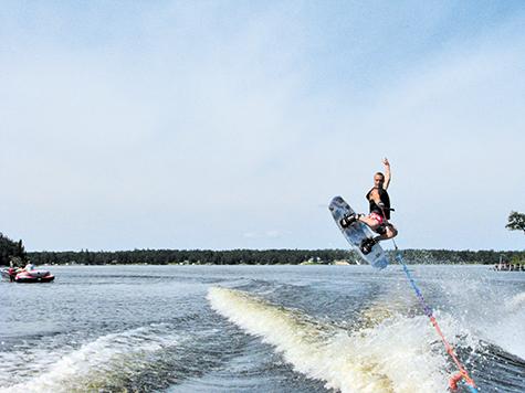 Jeremy Gadient, Chantel's brother, showboating on a wakeboard