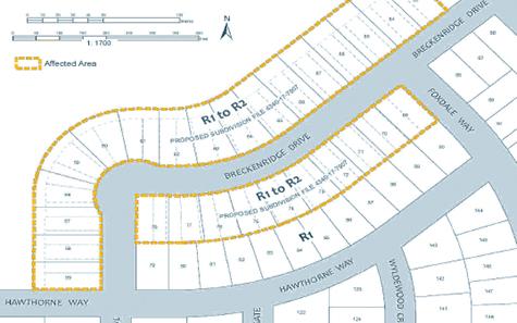 Map of the proposed rezoned lots along Breckenridge Drive in Niverville