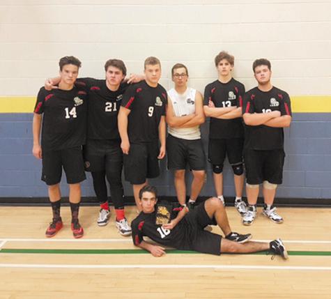 Adrian Kalyniuk, Stephane Smith, Jordan Reuvers, Daniel Joanisse, Theo Delaquis, and Justin Boisjoli. On the floor: Derek Roy