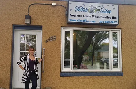 Sarah Phillips outside Slice of Lice in Winnipeg