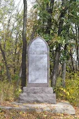 Carin marking the site of the initial Mennonite Landing at the confluence of the Red and Rat Rivers