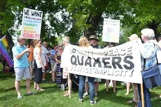 Marchers assemble in Steinbach for the Pride march