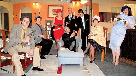 Josiah Speers, Keanan Byggdin, Kerensa Mamchuk, Joel Wiebe, Connor Wiebe, Josiah Lekteman, Chris Reimer, and Bethany Speers at a rehearsal