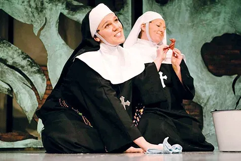Marlene Kornelson as Sister Gabriel and Marie Harland as Young Mary in the play "Sisters"